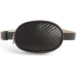 Steve Madden Black Quilted Chevron Adjustable Belt Bag Gold Tone Hardware